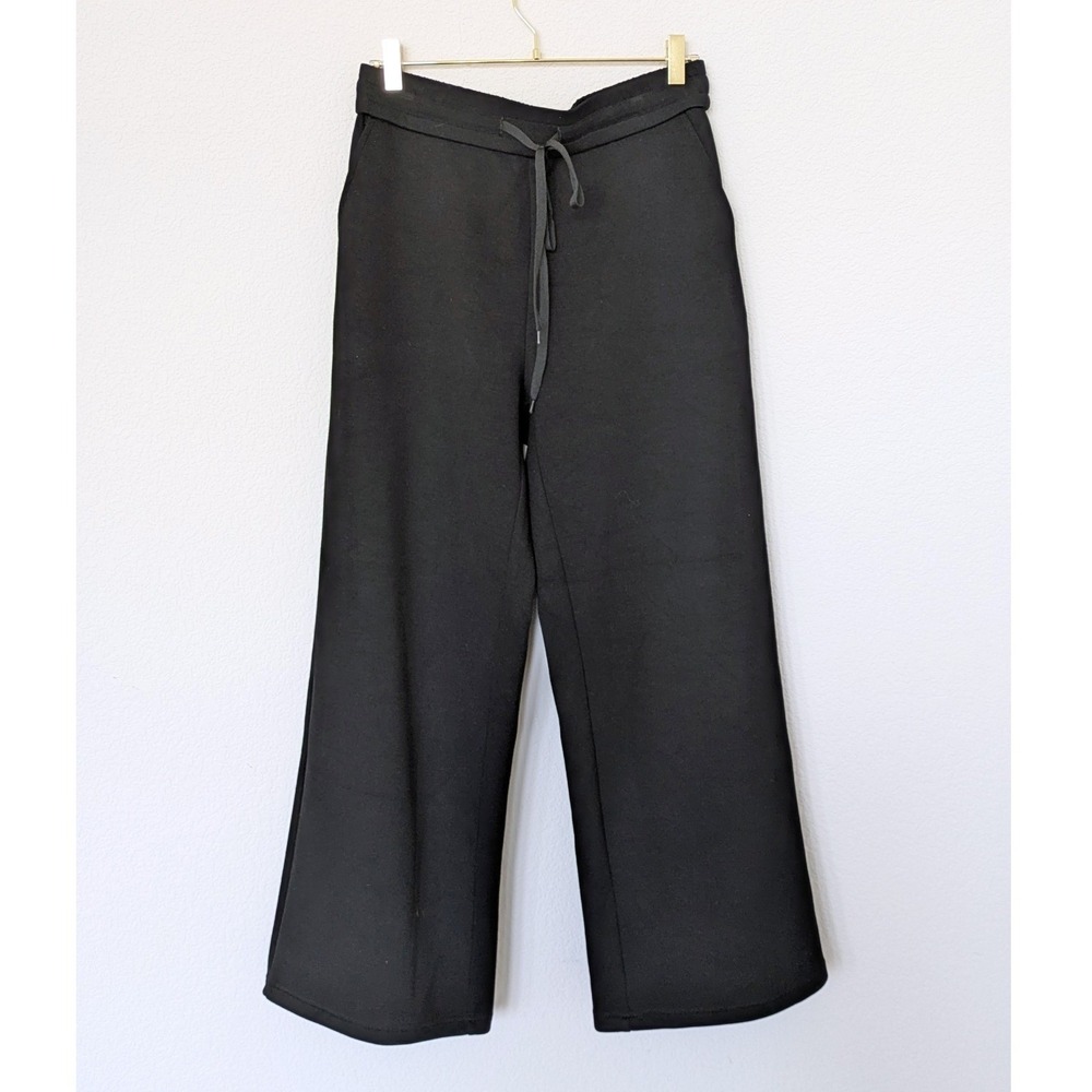 Wide Leg Lounge Pants Women L Black Scuba Knit Drawstring Pockets